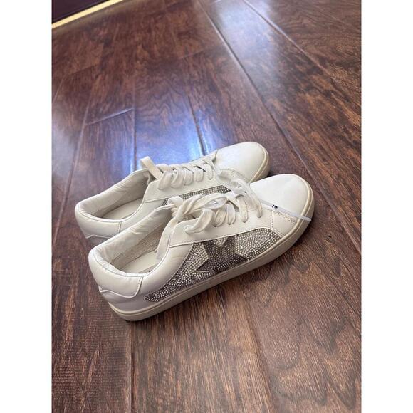 Steve Madden Womens Starling Low-Top White Glitter Star Rhinestone Sneaker - Picture 5 of 6